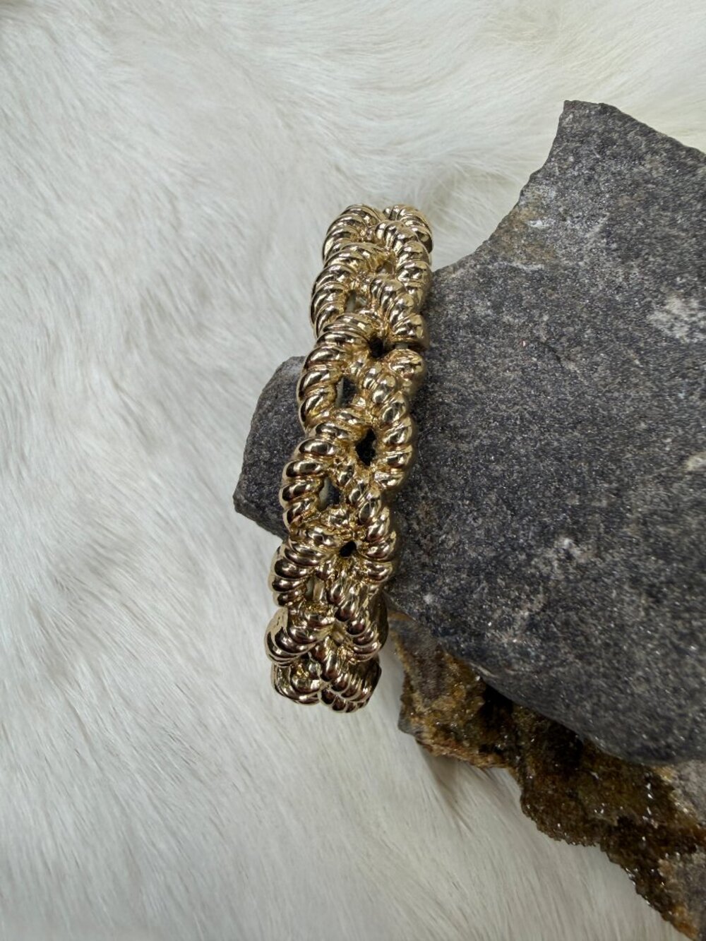 Gold Tone Rope Design Stretch Bracelet 6.5" - Picture 3 of 8